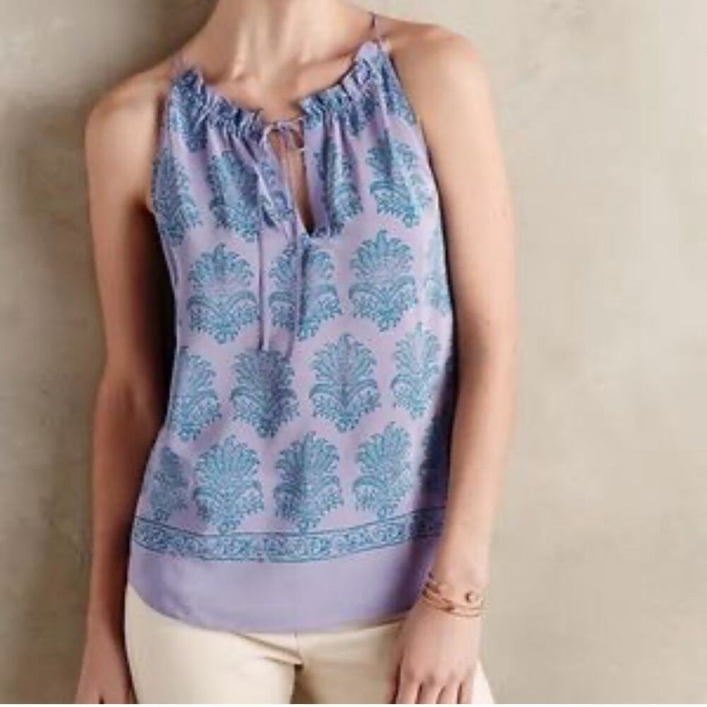 Anthropologie HD in Paris 100% Silk Panorama Batik Print Top - SIZE 8